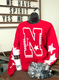 N Texans Oversized Varsity Letter Mascot Star Sweatshirt