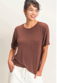 Dark Brown Crew Neck Pocket Tee