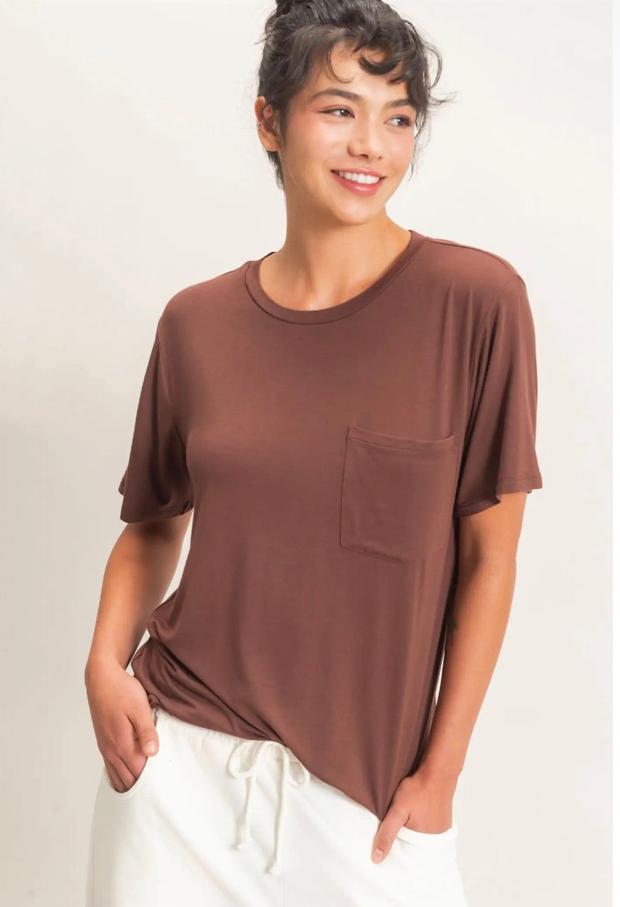 Dark Brown Crew Neck Pocket Tee
