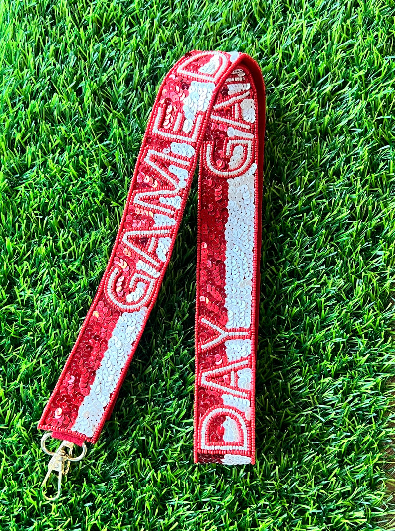 Red & White Gameday Sequin Purse Strap