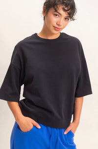 Black Washed Crew Neck Relaxed Fit Top