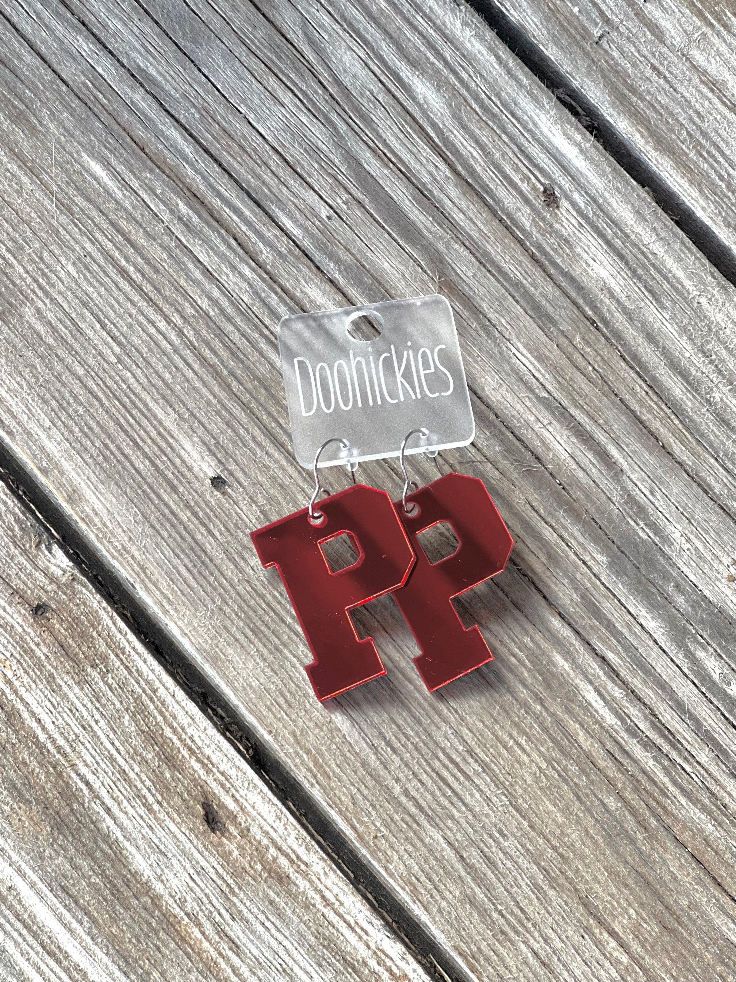 1.5” Mirror Red Varsity P Earrings