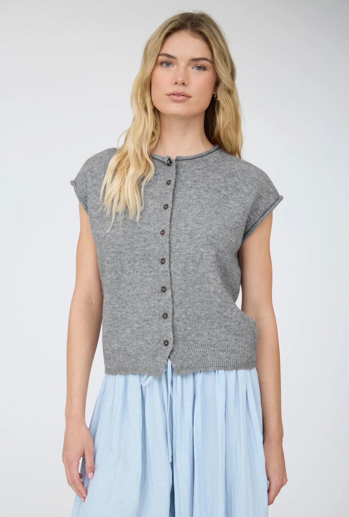 Dark Grey Raw Edge Sleeveless Lightweight Cardi