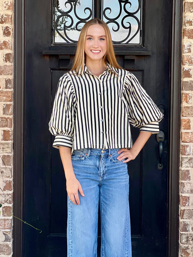 Avery Collared Button Down Striped Top
