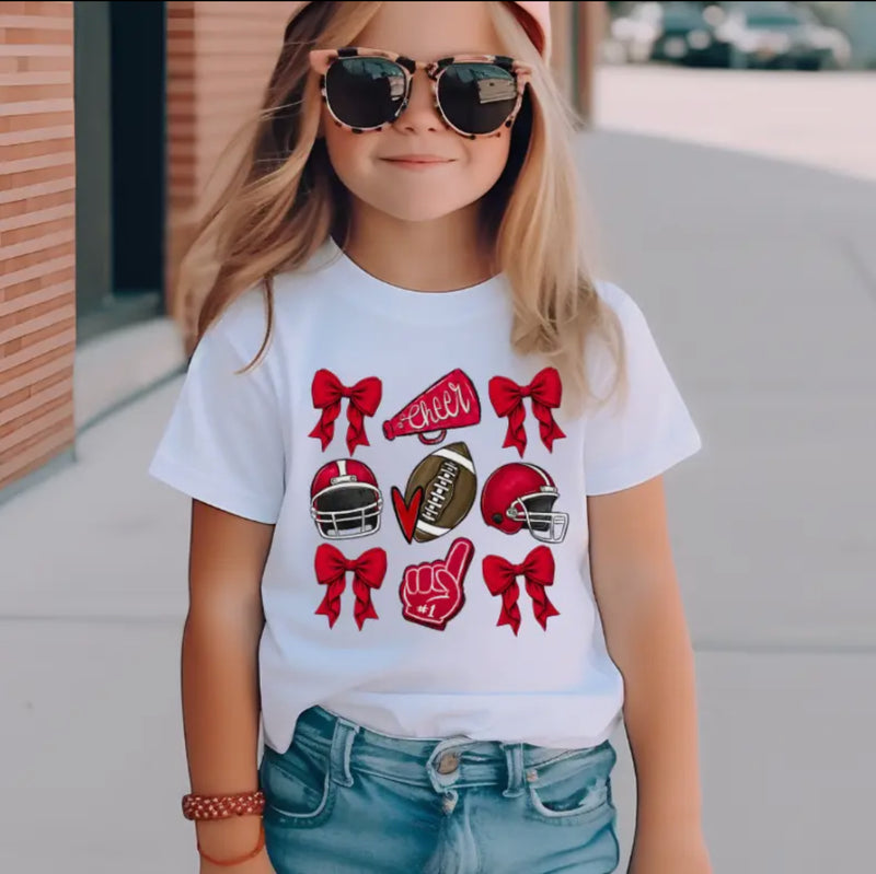 Youth Red Football & Bows Tee