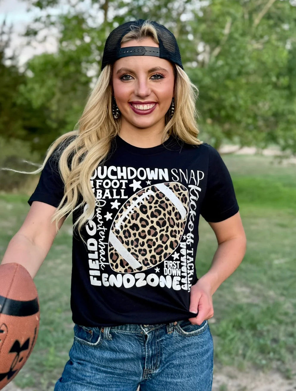 Black Leopard Football w/Scattered Words Tee
