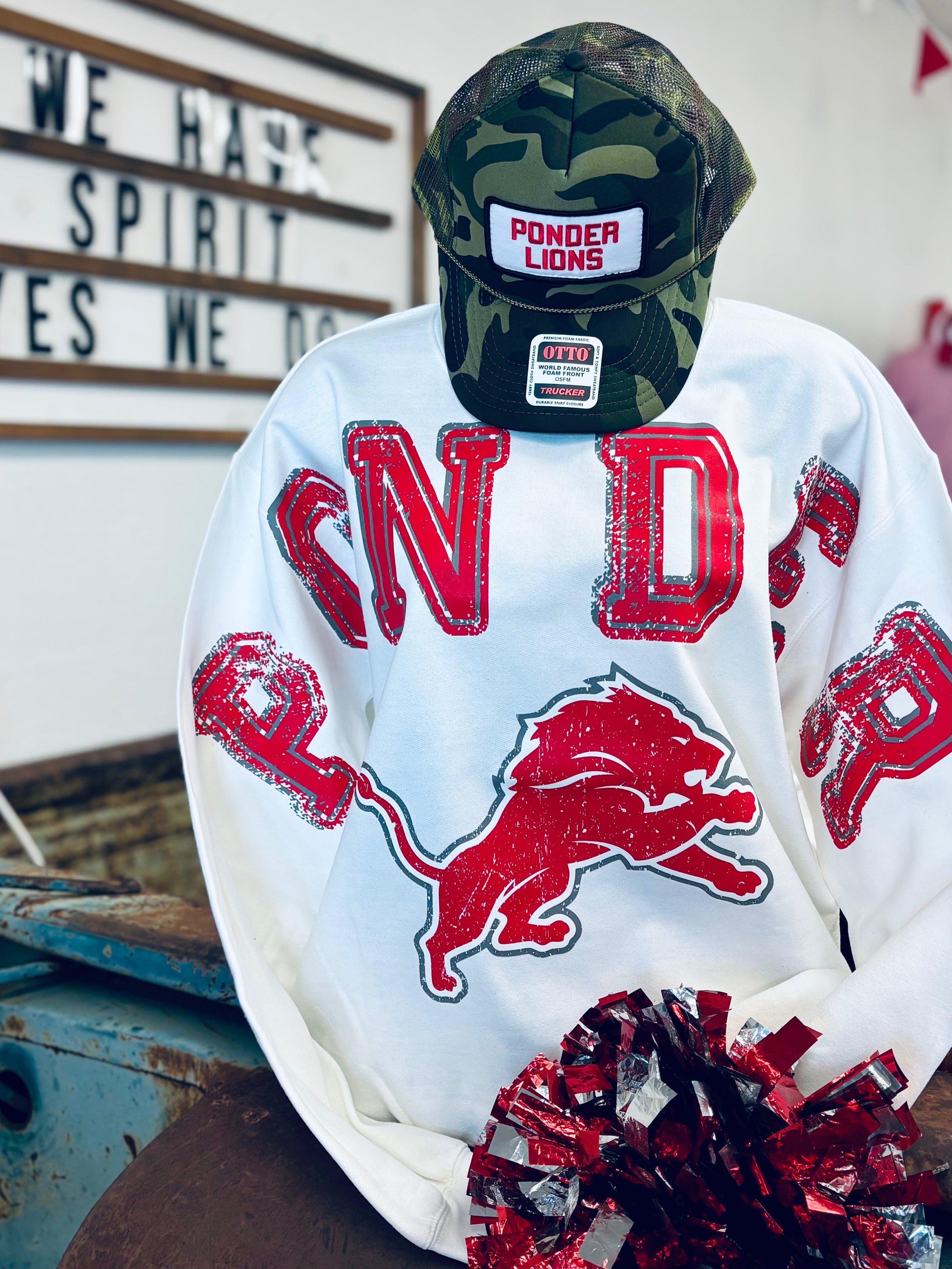 Ponder Lions Distressed Crossbody Sweatshirt