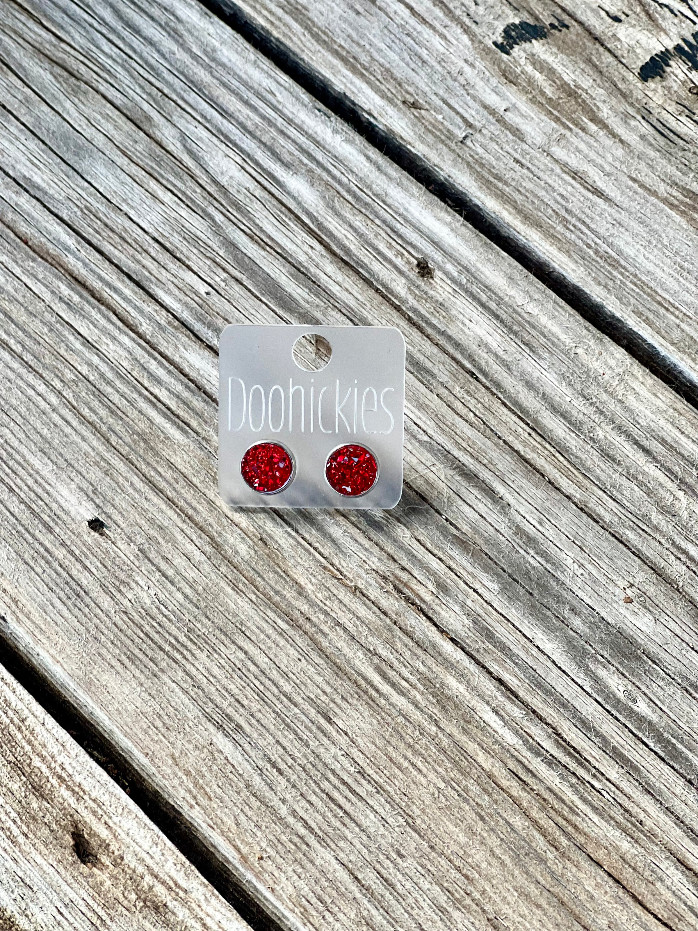 10mm Red Sparkle Stud Earrings