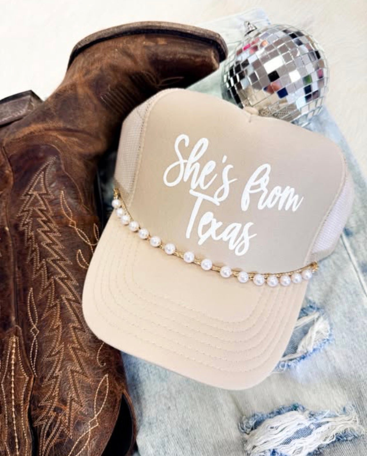 She's From Texas Foam Trucker w/Pearl Chain