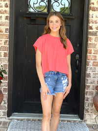 Coral Flared Hem Waffle Knit Casual Top