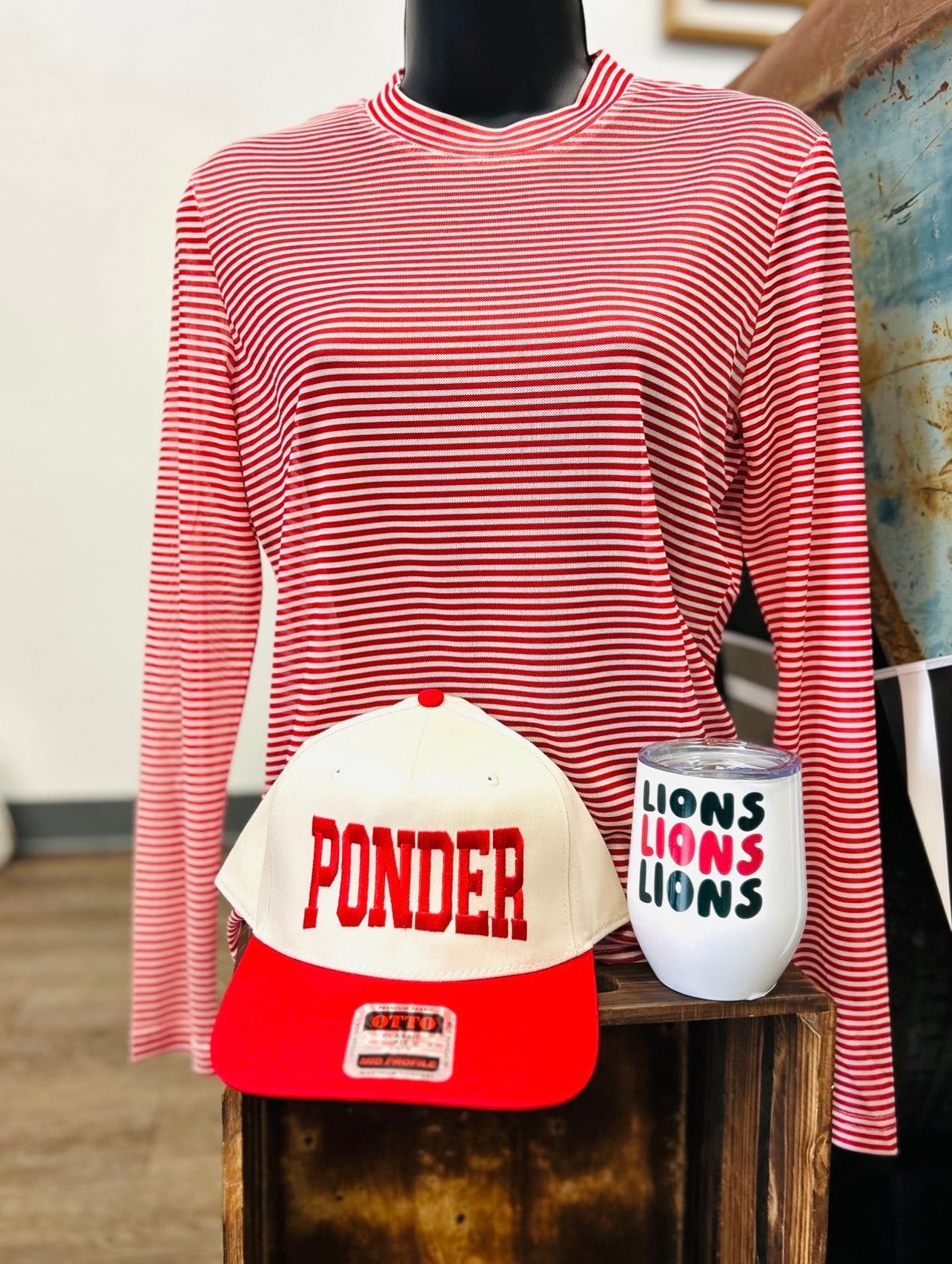 Red Gameday Striped Mesh Top