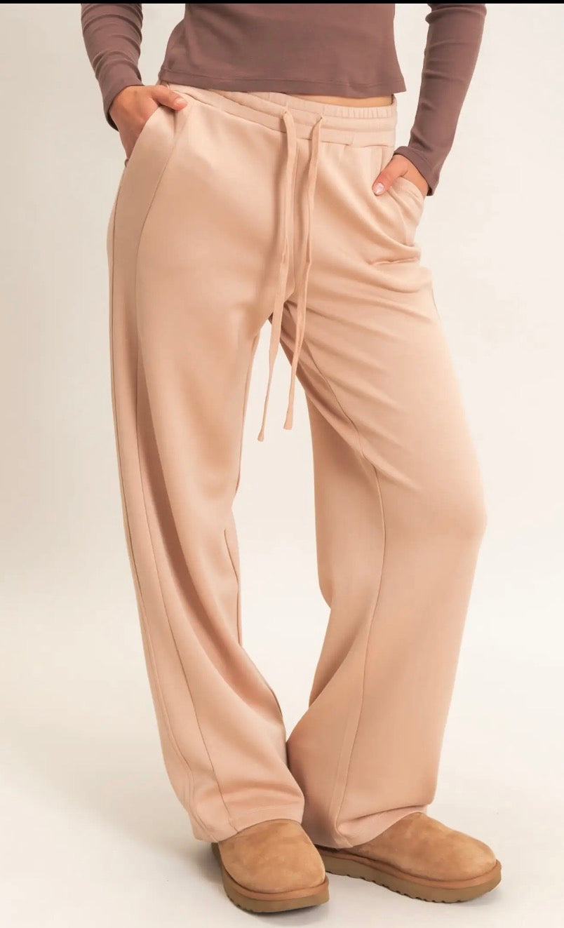 Dark Taupe Butter Elastic Waist Straight Pants