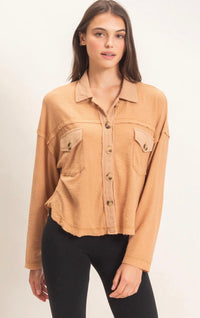 Toast Textured Button Up Top