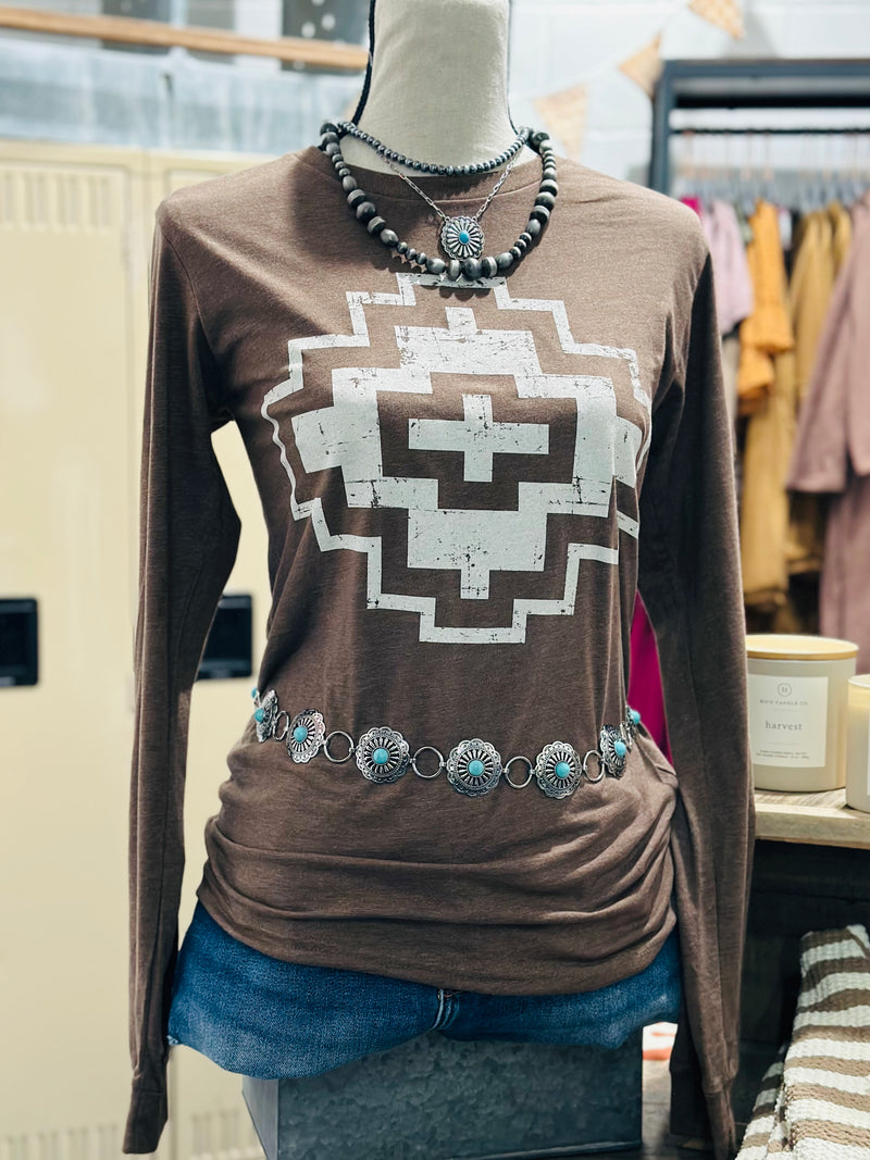 Alex Aztec Long Sleeve Stone Tee