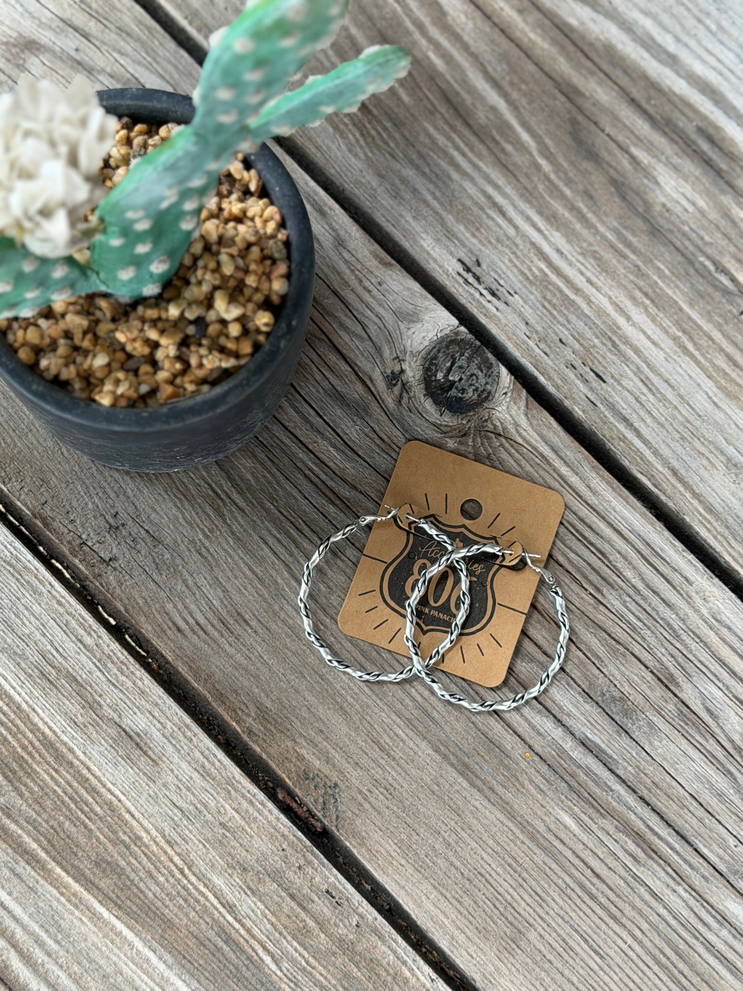 Twisted Lines Vintage Silver Hoops