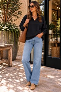 Black Collared V-Neck Pullover