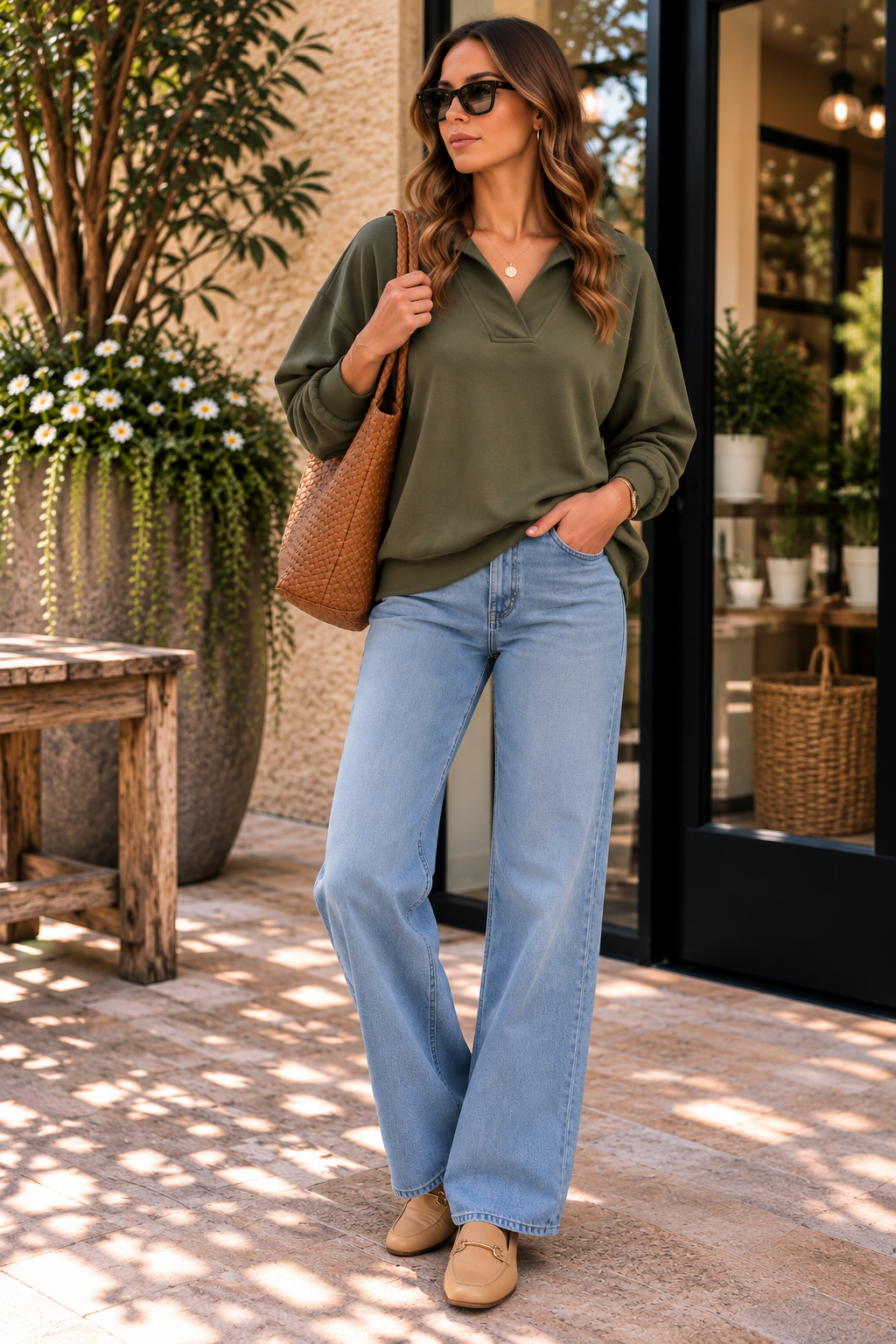 Hunter Green Collared V-Neck Pullover