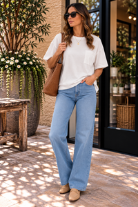 White Mineral Washed Knit Top with Pocket