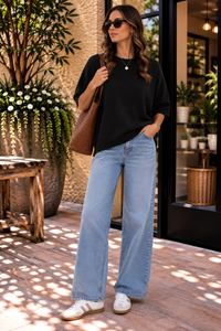 Black Elbow Sleeve Solid Sweater