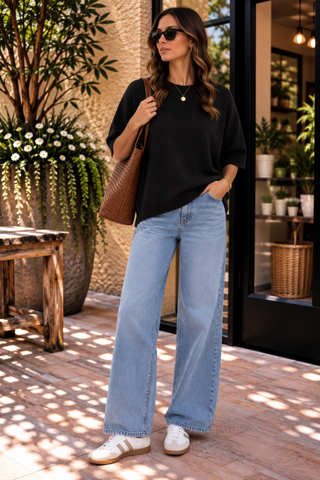 Black Elbow Sleeve Solid Sweater