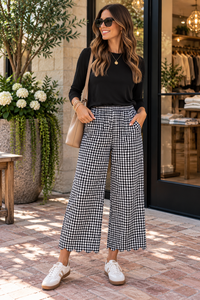 Umgee | Black Gingham Pull On Pants