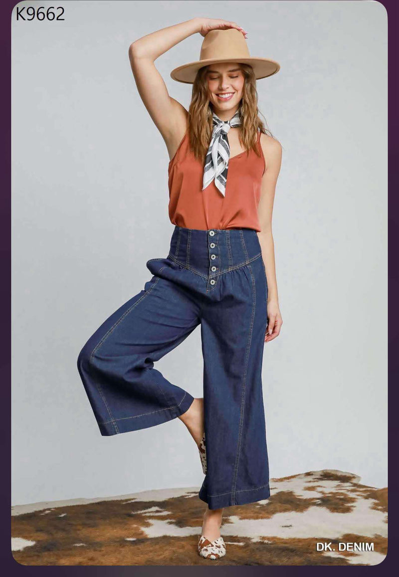 Mariah Ruched Button Palazzo Denim Jean