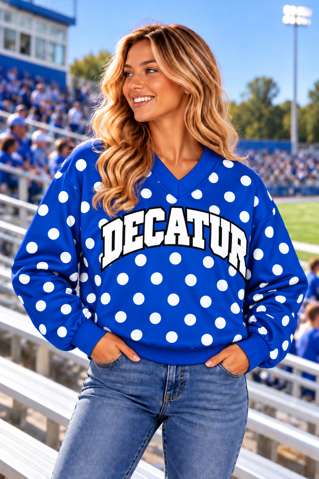 PREORDER | Decatur Royal Polka VNeck Lined Windbreaker Pullover