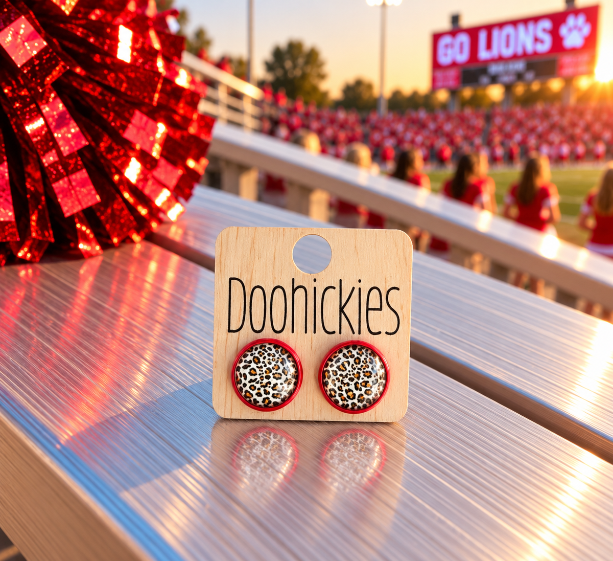 12mm Leopard Singles in Red Settings -Earrings