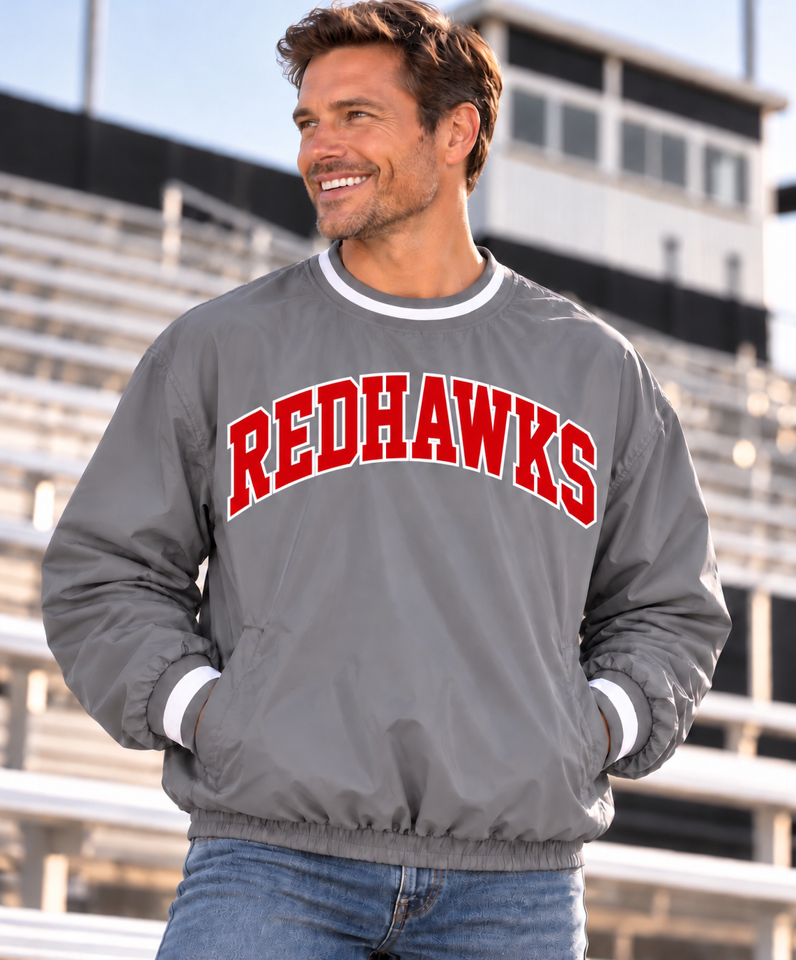 PREORDER | Redhawks Grey Lined Windbreaker Pullover