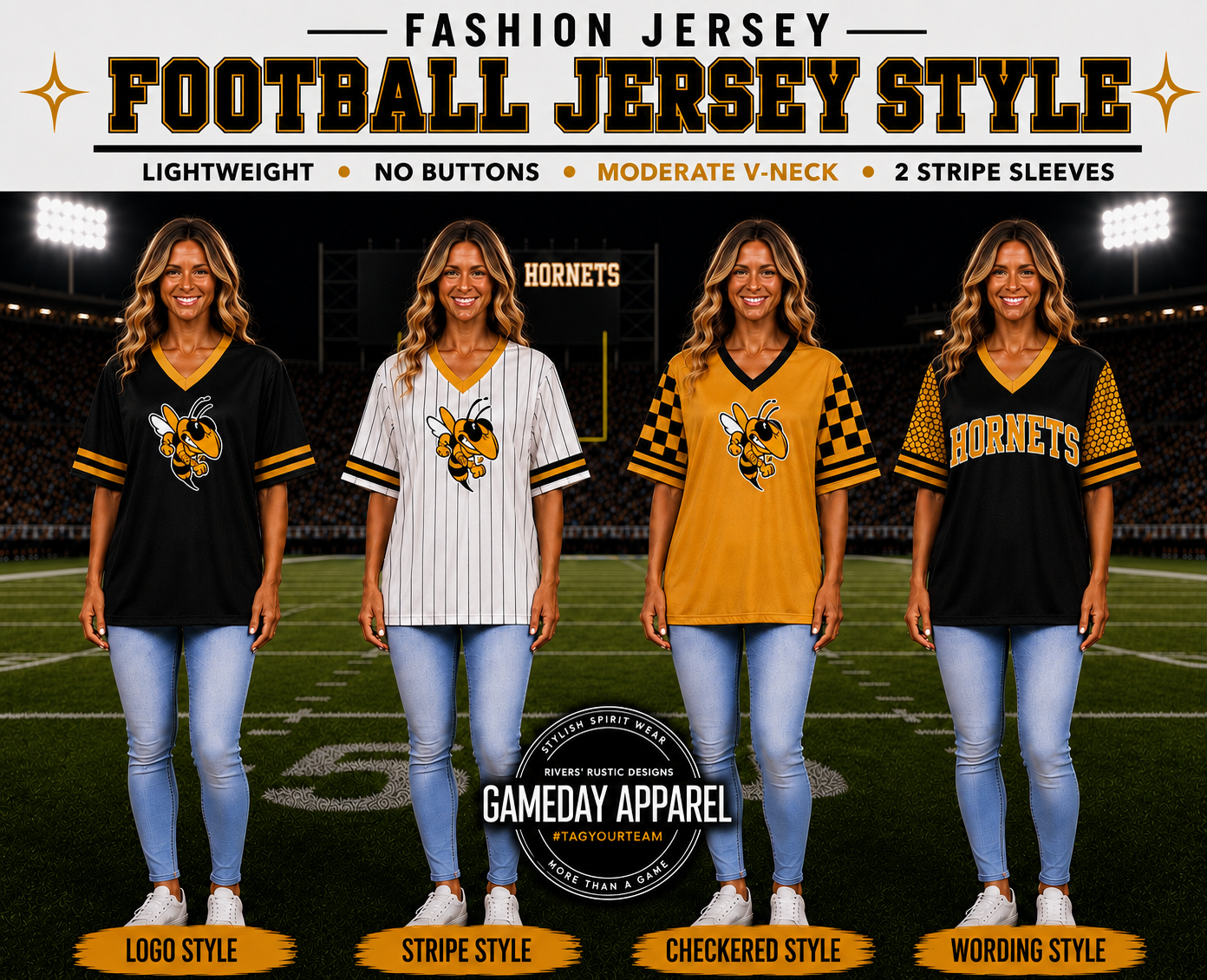 PREORDER | Gold Hornets Mixed Baseball Style Jerseys **ETA 4-6weeks
