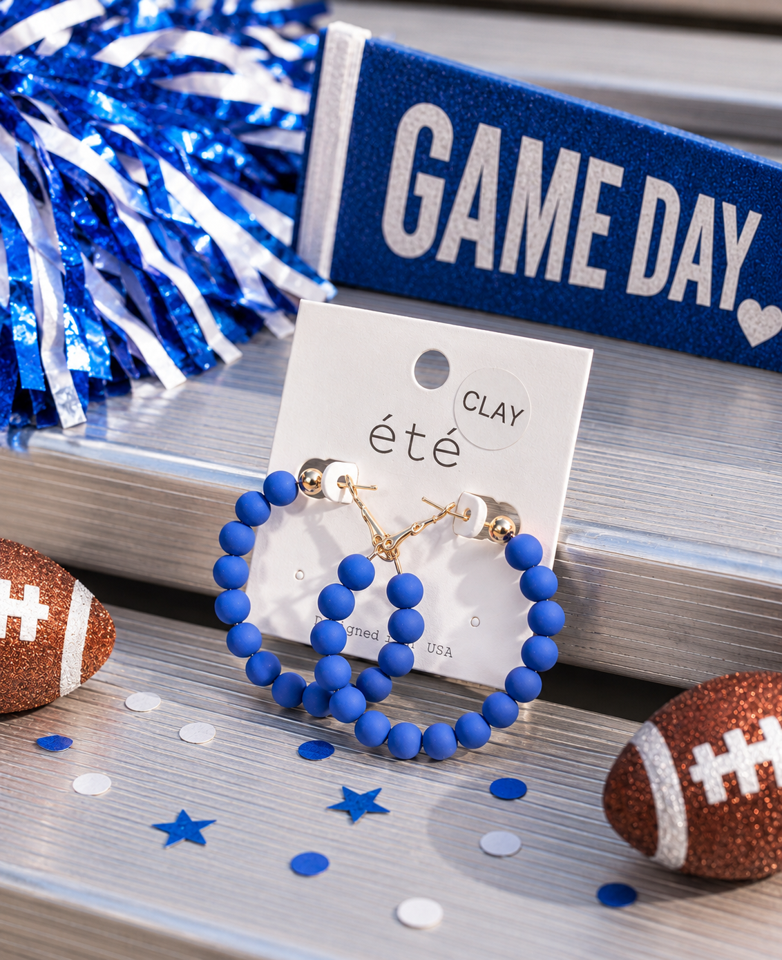Royal Blue Matte Clay Ball Hoops