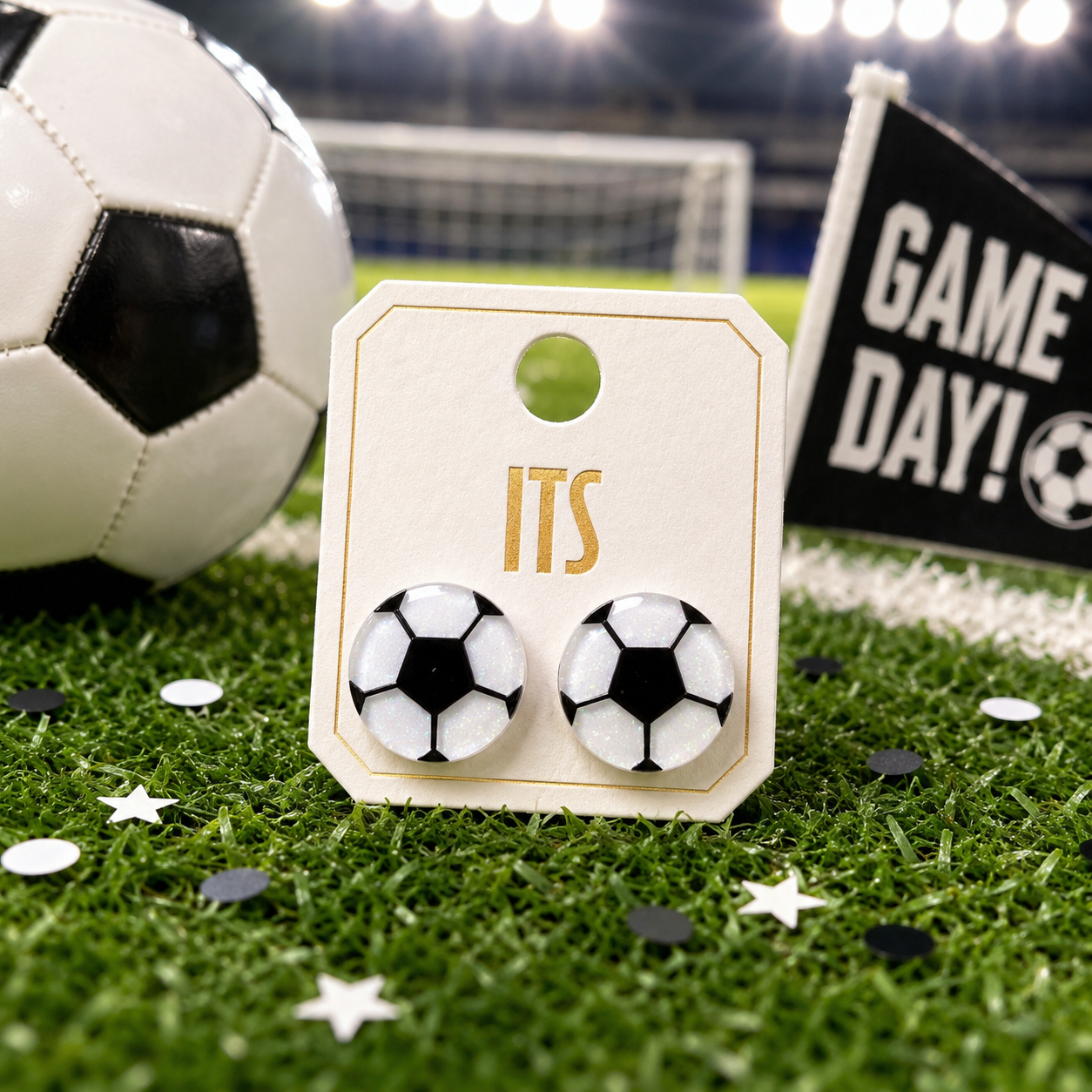 Glitter Soccer Ball Stud Earrings
