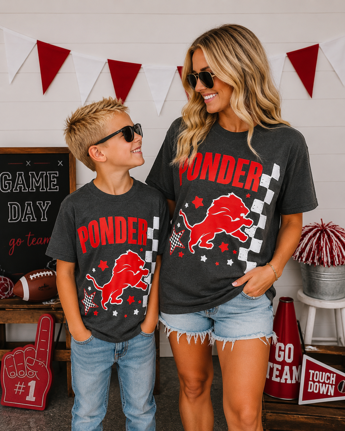 Ponder Lions Checkered Stars Tee