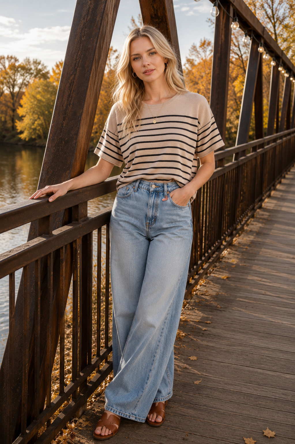 Striped Short Sleeve Knit Top
