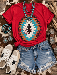 Cheyenne Red Aztec Tee
