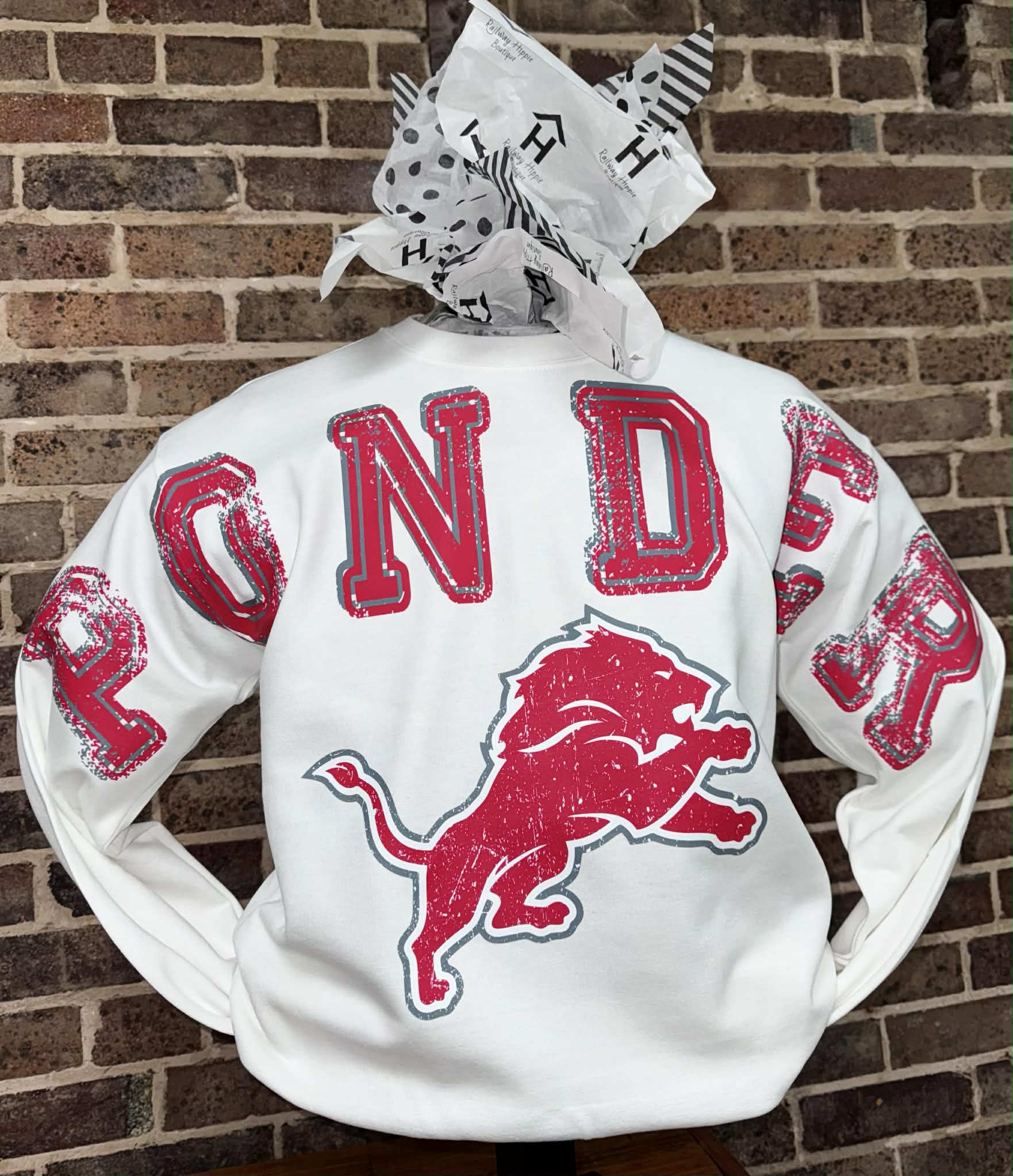 Ponder Lions Distressed Crossbody Sweatshirt