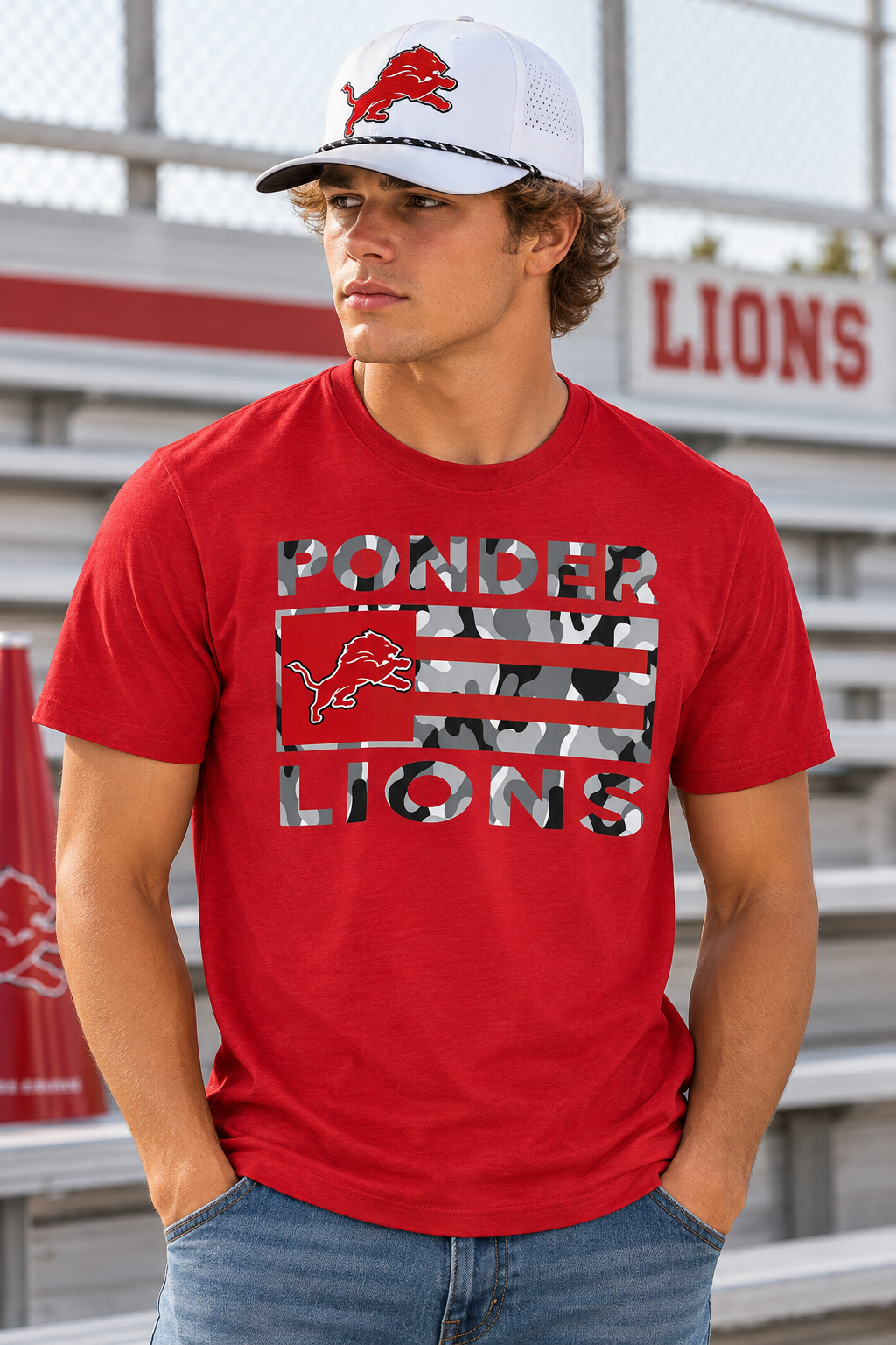 Ponder Lions Camo Flag Tee