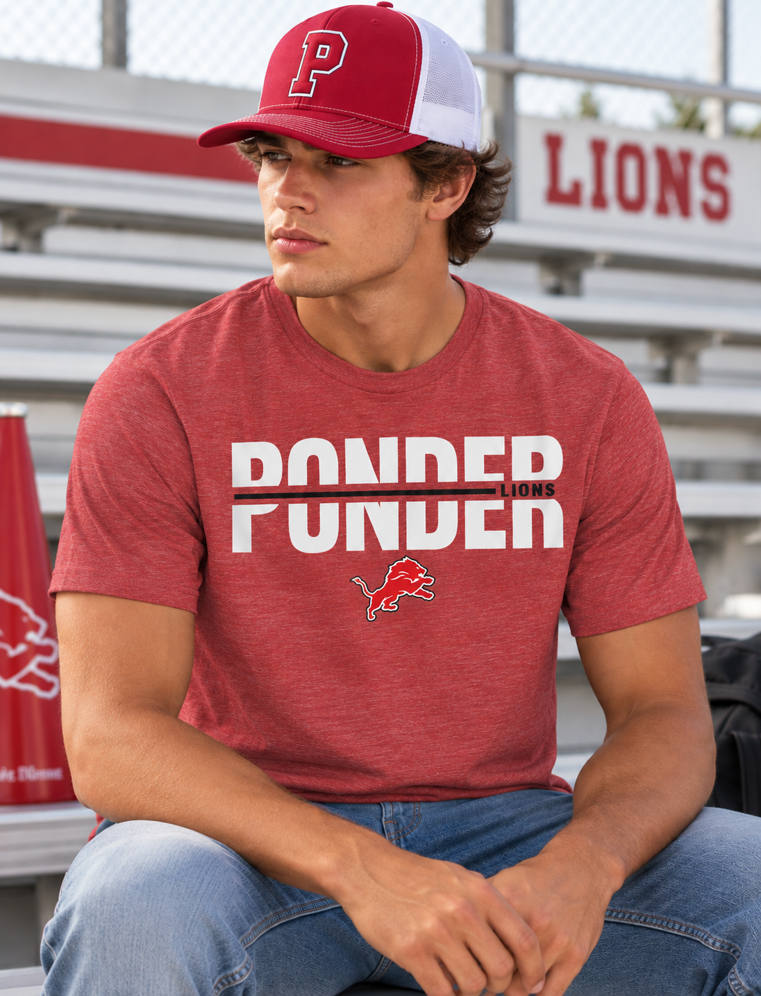 Ponder Lions Split Logo Red Heather Tee