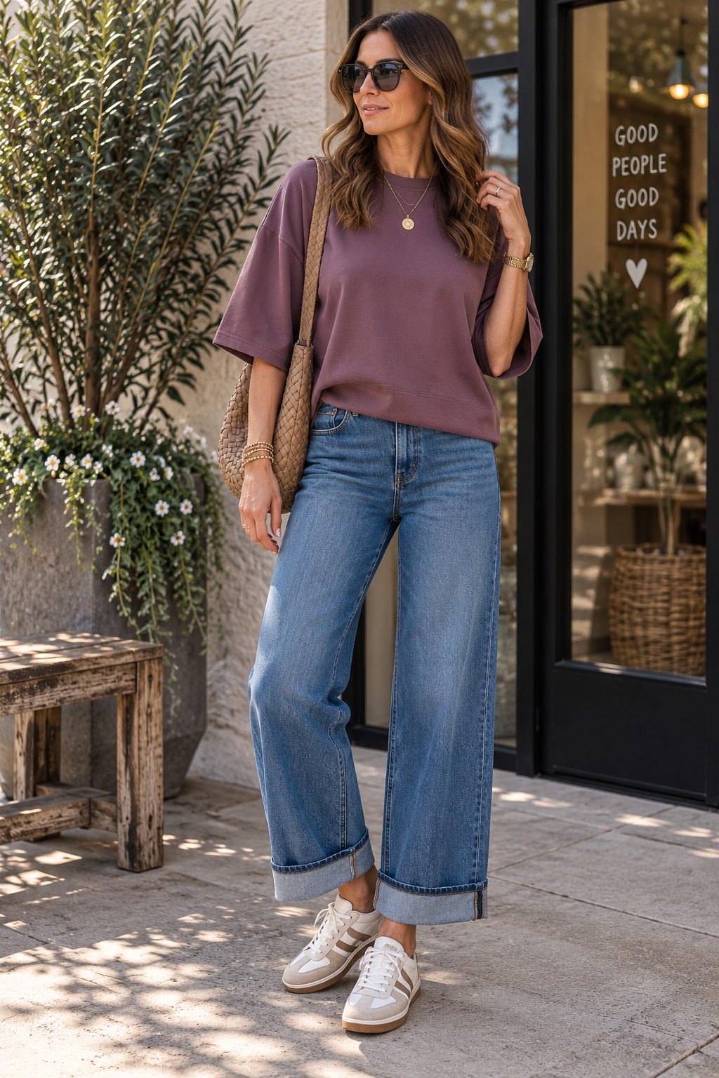 Mauve Washed Crew Neck Relaxed Fit Top