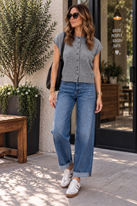 Dark Grey Raw Edge Sleeveless Lightweight Cardi