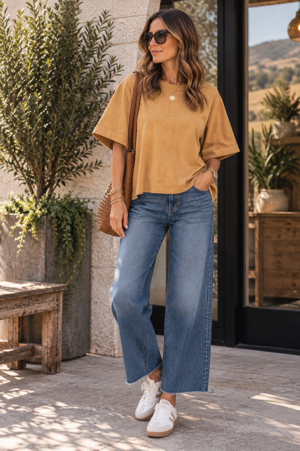 Camel Suede Swing Top