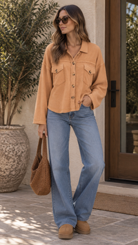Toast Textured Button Up Top