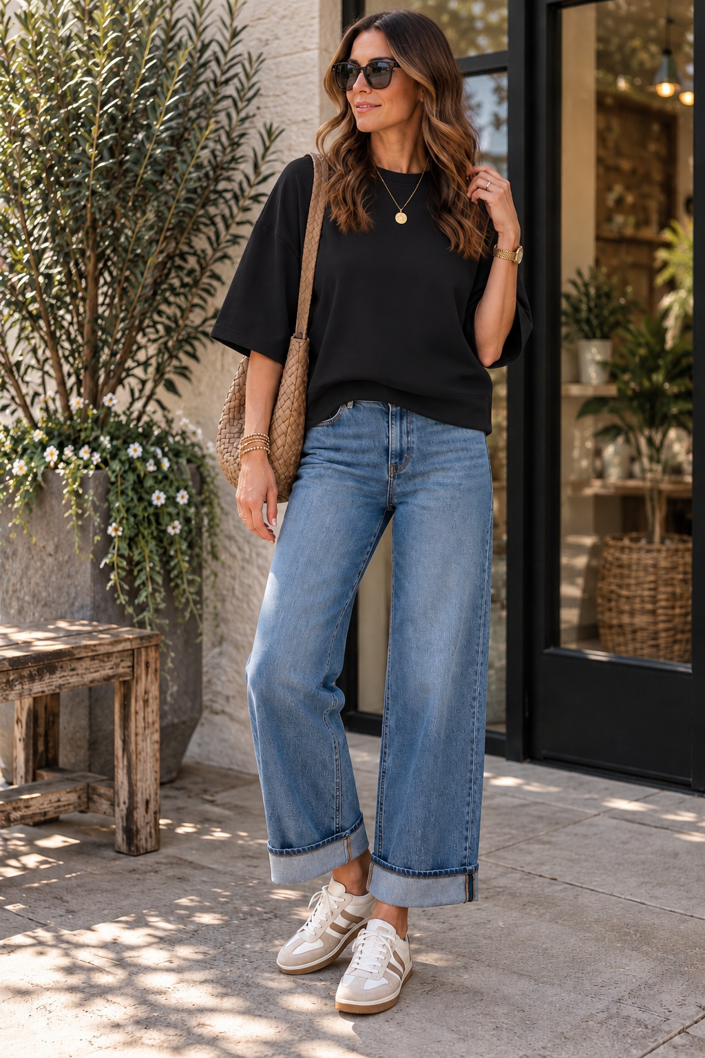 Black Washed Crew Neck Relaxed Fit Top