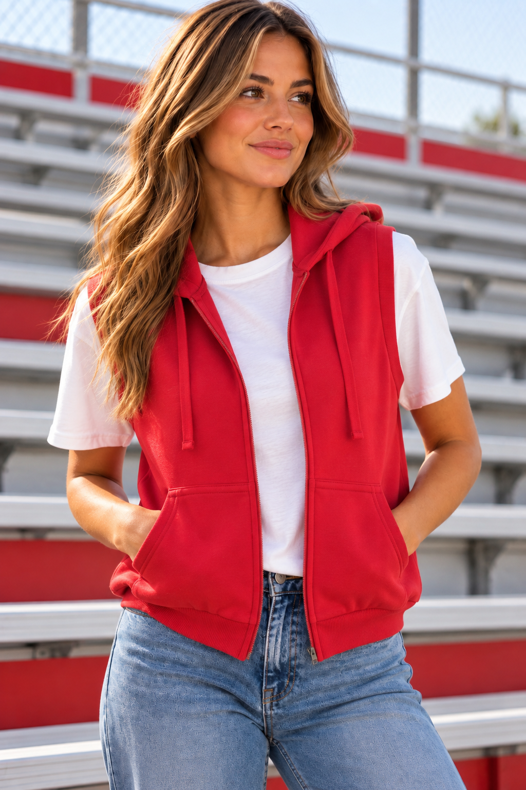 Red Sleeveless Zip Hoodie