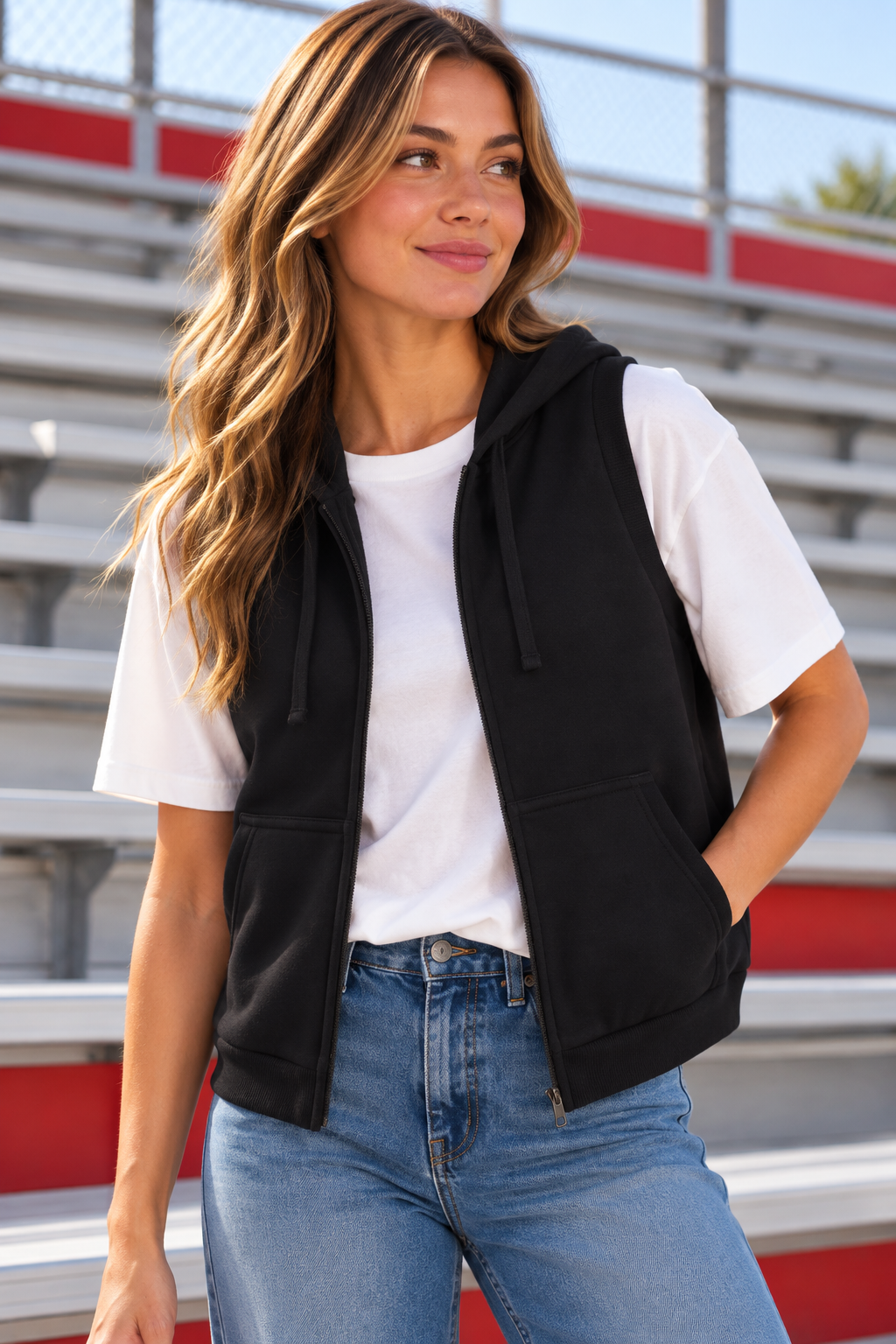 Black Sleeveless Zip Hoodie
