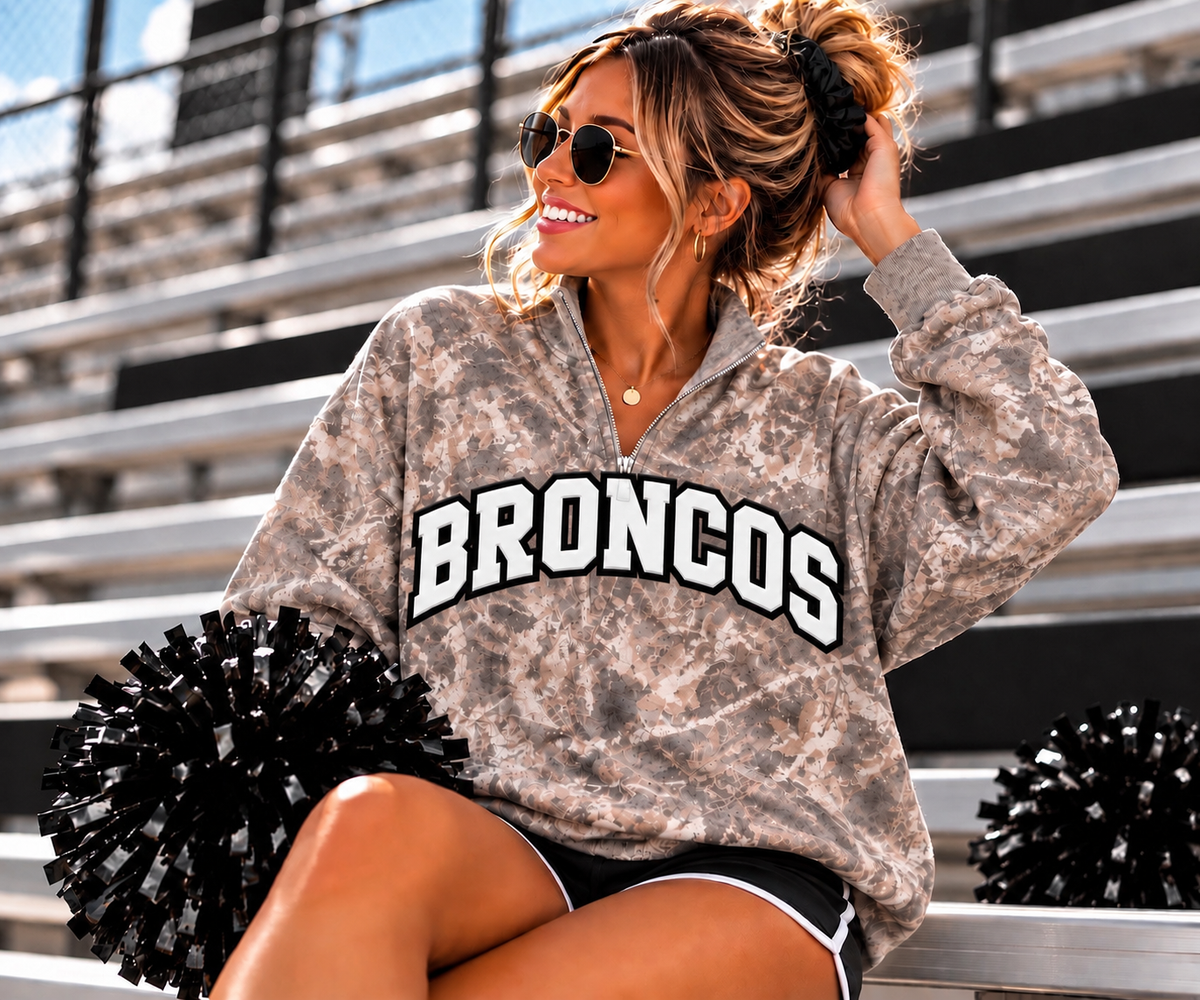 PREORDER | Broncos Camo Embroidered Appliqué Quarter Zip