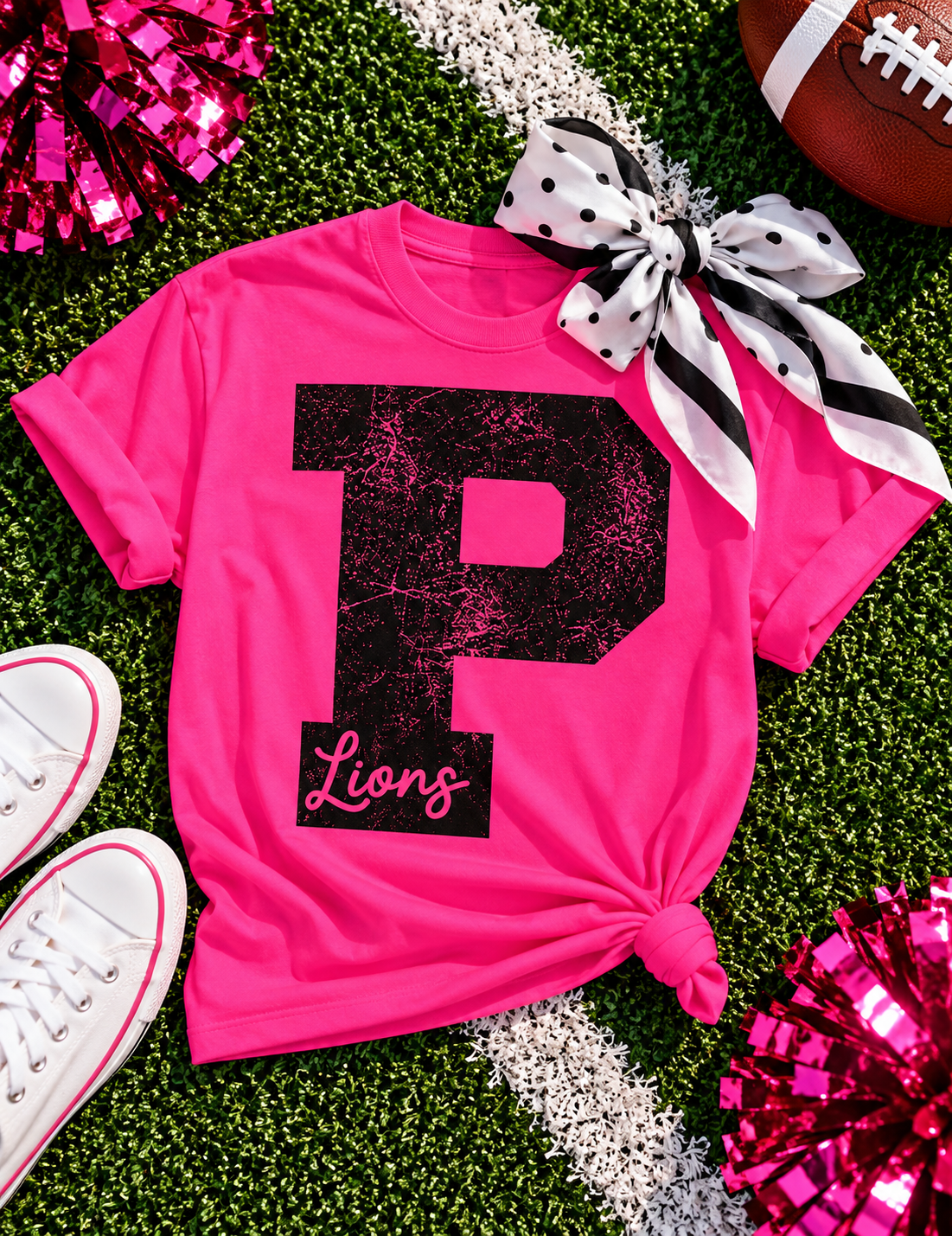 Neon Pink Distressed P Lions Tee