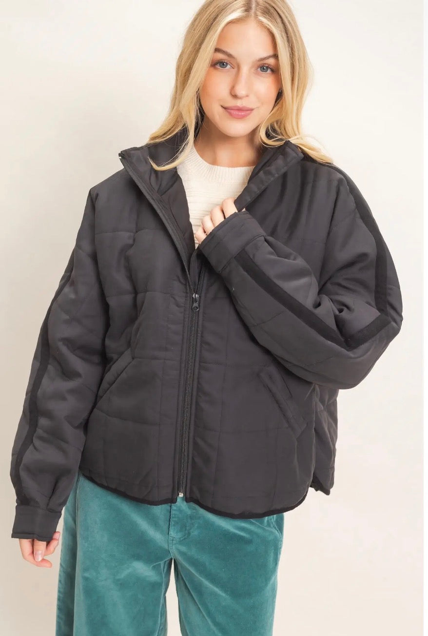 Vintage Black Quilted High Collar Jacket
