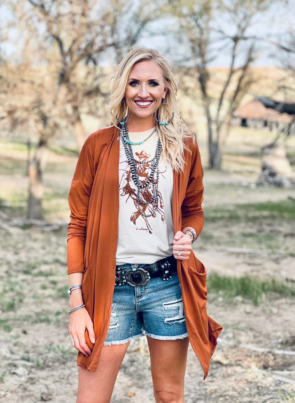 Ryanne Rust Mid Length Cardigan