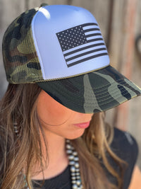 USA Flag on Camo Foam Trucker Cap